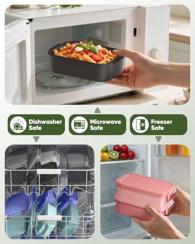 BiuLeon Adults Bento Lunch Box with Insulated Lunch Bag for Men Women