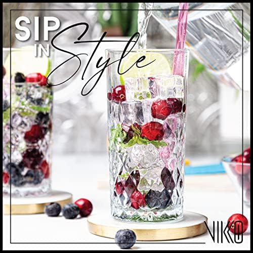 Vikko Drinking Glass, Set of 6 Crystal Style Tall Beverage Glasses