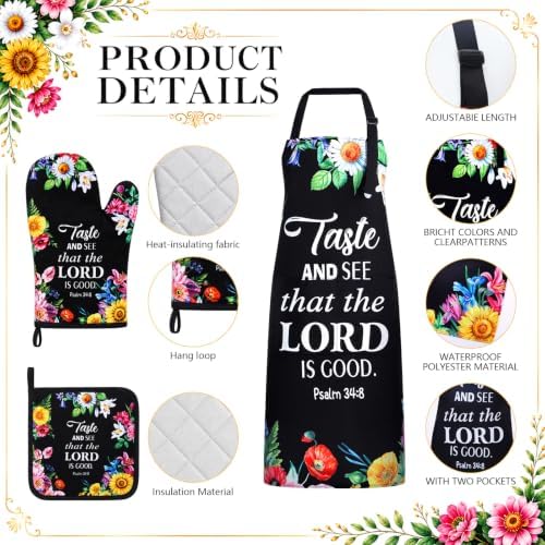 Skicuff Christian Floral Apron, Oven Mitt and Pot Holder Set