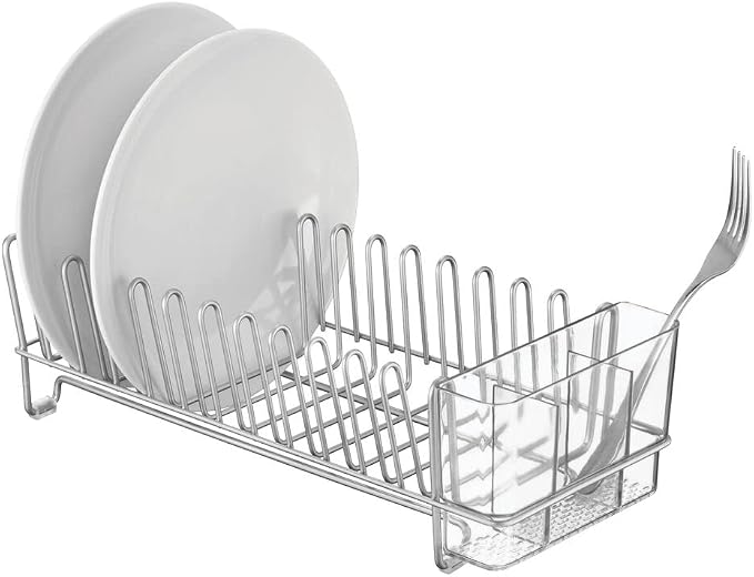 mDesign Kitchen Sink Dish Drainer – Small Metal and Plastic Dish Rack - Image 4