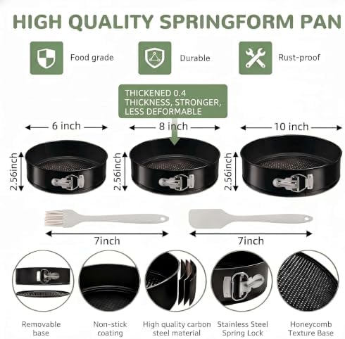 4mm Springform Pan Set of 3 Non-stick Leakproof Round Can Pans 6" 8"