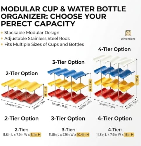4-Tier Wave Cup Storage Rack, Stackable Wave Shape Bottle Organizer