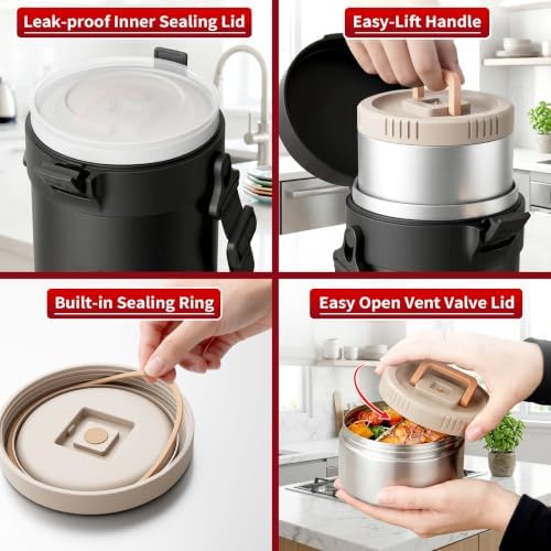 77oz Stainless Steel Insulated Food Jar, 3 Tier Stackable Bento Lunch