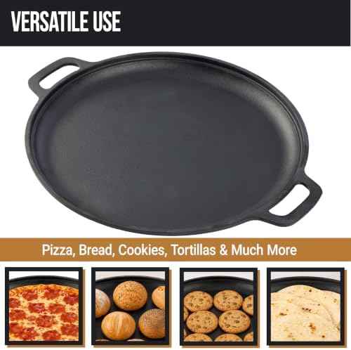 Home-Complete Cast Iron Pizza Pan with Dual Handles, 12 Inch