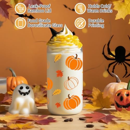 Frerdui Halloween Pumpkin Coffee Cup - 16 Oz Pumpkins Fall Mug, Iced