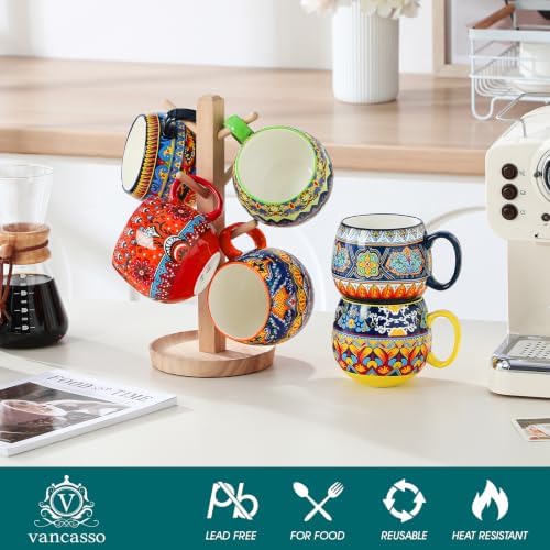 vancasso KRVI Bohemian Coffee Mugs Set of 6, 18 Oz Large Coffee Cups