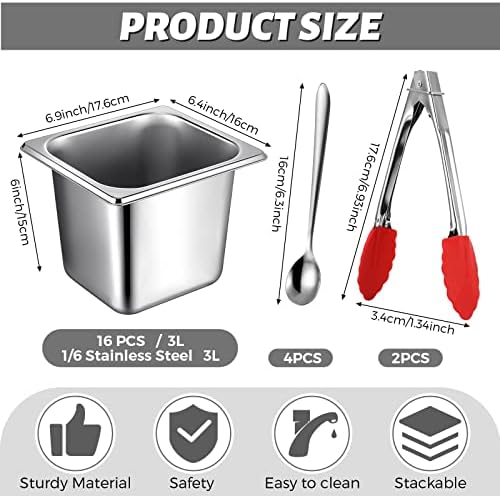 Rtteri 22 Pcs 1/6 Size Pan 6 Inch Deep Metal Hotel Steam Table Pan