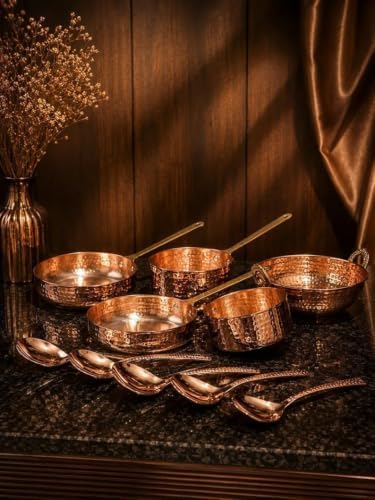 Hand Hammered Pure Copper Cookware Set with Serving Spoon