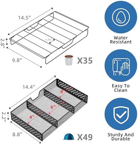 Simple Trending Coffee Pod Holder for K Cups, with 2 Tier Slidng Storage Drawer and Coffee Accessories Holder, 63 Large or 80 Small Capsule Organizer, Black