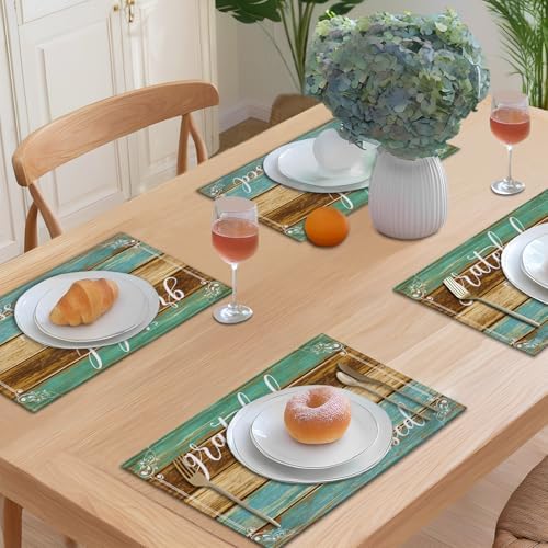 Farmhouse Teal Placemats Set of 4 Thankful Blessed Table Mats