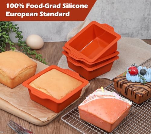 Webake 4 Inch Silicone Square Cake Pans, Nonstick Mini Square Silicone
