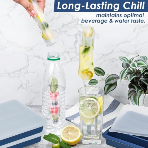 Webake Water Bottle Ice Cube Tray with Lids, Platinum Silicone Long