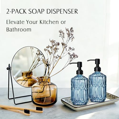 COHOSEGE 17 Oz Blue Glass Kitchen Soap Dispenser for Dish Soap, 2 Pack