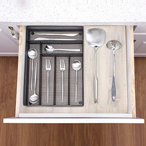 WuGeShop 6 Compartments Metal Mesh Kitchen Flatware Organizer Tray