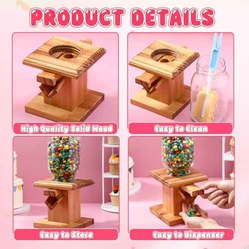 Maxdot 2 Pcs Wooden Candy Dispenser Machine Wood Cereal Storage Containers for Gummy Versatile Snack Storage Machine Dispenser Countertop Suitable for Candy Bean and Cereal(light brown)