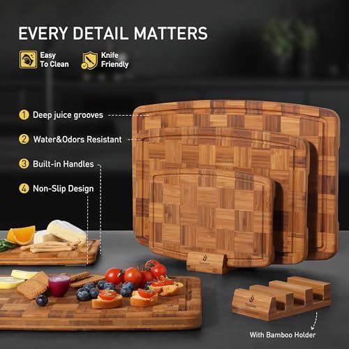 3 Pack Bamboo Cutting Board Set Non Toxic Wooden Cutting Board for