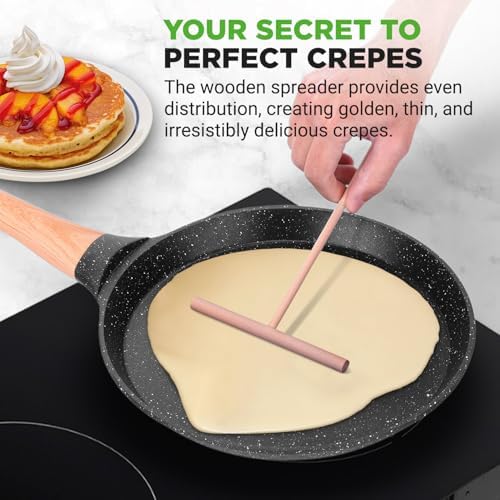 NutriChef 9.45” Non-Stick Crepe Pan with Wooden Spreader, Durable
