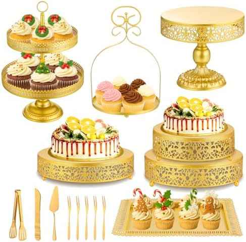 Wenqik 15 Pcs Gold Cake Stand Set Metal Dessert Display Set Tiered