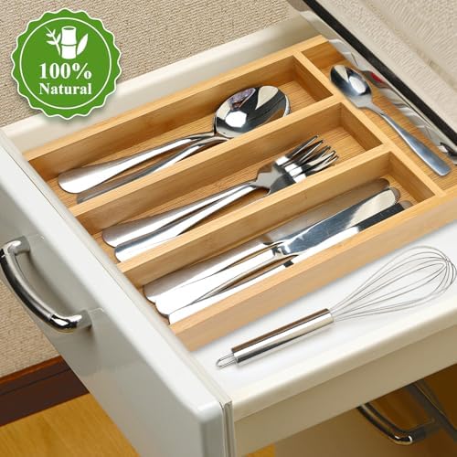 Bamboo Skinny Silverware Drawer Organizer Small Spoon Fork Cutlery