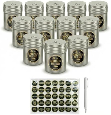 12-pack 6oz Metal Seasoning Containers with Adjustable Lid -192 Labels