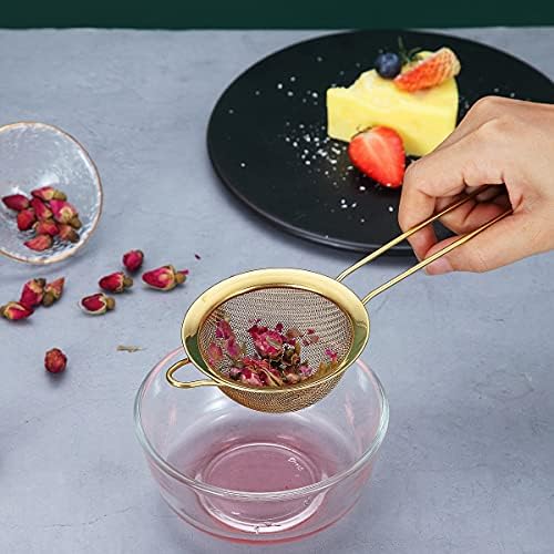 Gold Fine Mesh Strainer 3 Pieces Set, Golden Flour Sifter For Baking