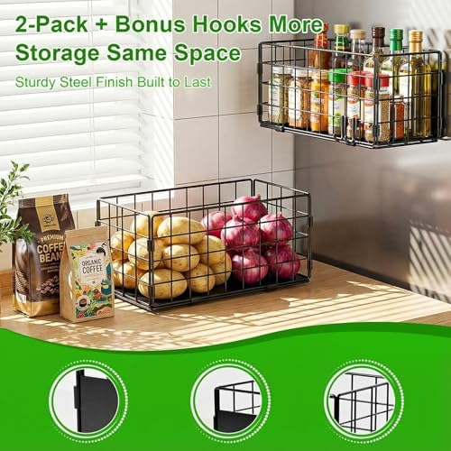 2 Pack Magnetic Basket for Fridge, Large Metal