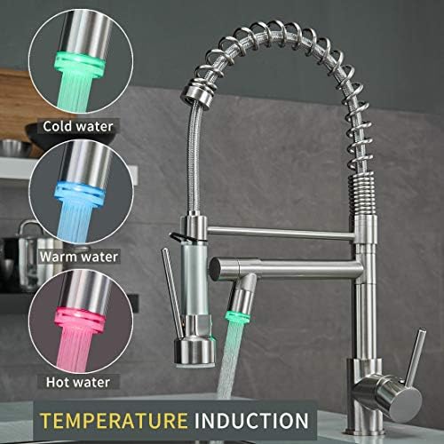 AIMADI Commercial Pull-Down Kitchen Faucet with LED Light