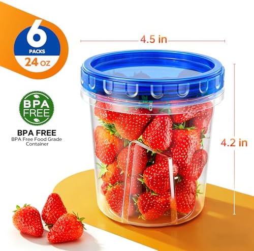 HOMETALL Freezer Storage Containers, [6 Pack-24 Oz] Airtight Plastic