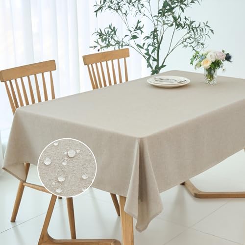 maxmill Rectangle Linen Textured Tablecloth Waterproof Spillproof
