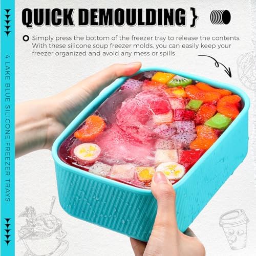 Nuogo 4 Pcs 6 Cup Silicone Freezer Trays with Lid Soup Containers