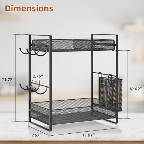 Metal 2 Tier Coffee Bar Station Countertop Organizer with Mug Holder