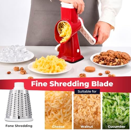 Rotary Cheese Grater Vegetable Slicer, 4-in-1, Red