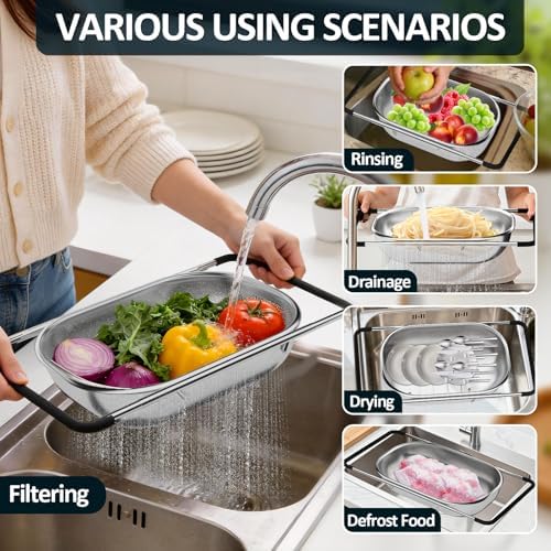 Over-the-Sink Colander, 9.5W x 13.4-21.3L x 3.3H