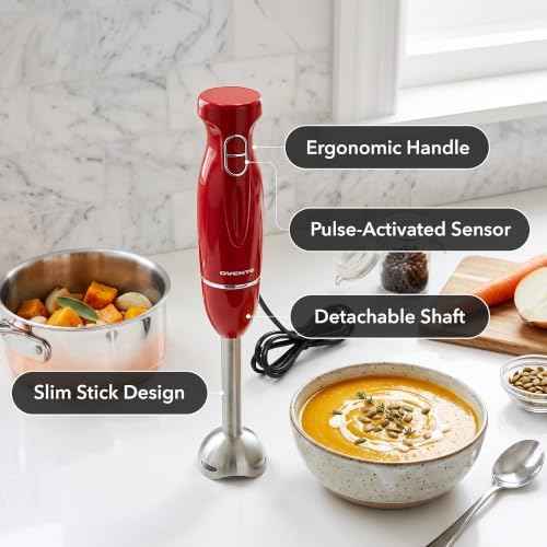 OVENTE Electric Corded Hand Blender, 300W with 2 Mixing Speeds Red