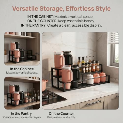 Expandable Coffee Syrup Organizer, 2-Tier Carbon Steel Stanley Cup