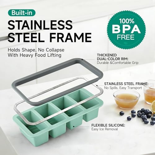 Tvmania 2-Pack Silicone Freezer Trays with Lids, 1 Cup, 4-Compartment