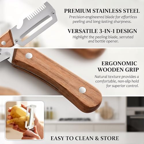 Multi-Functional Vegetable Peeler, 3 in 1 Multi Functional Wooden