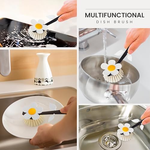Vigar Flower Power Dish Brush, White and Black