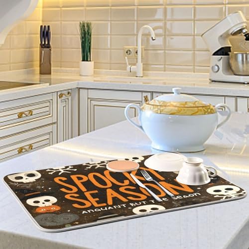 OTVEE Halloween Skeleton Joy Dish Drying Mat for Kitchen Counter