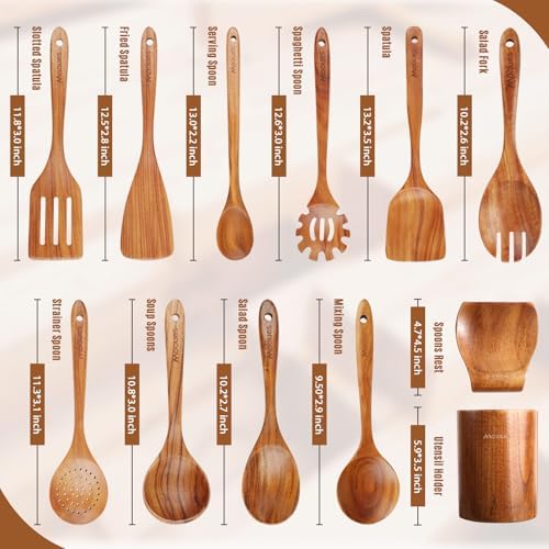12-Piece Wooden Spoon Set with 3-Piece Bamboo Cutting Board