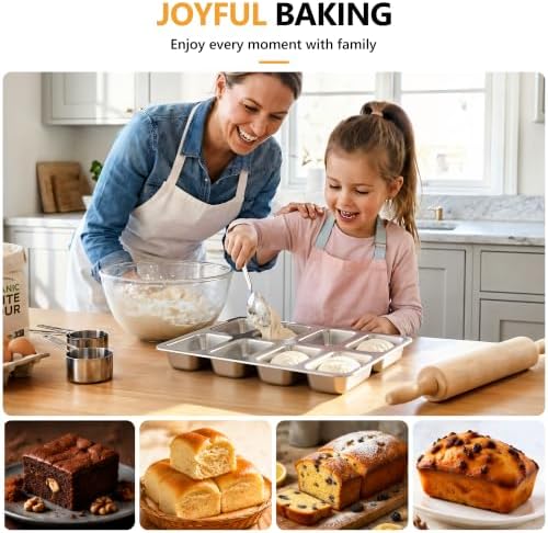 E-far Mini Loaf Pan, 8-Cavity Stainless Steel Baking Bread Pans Set