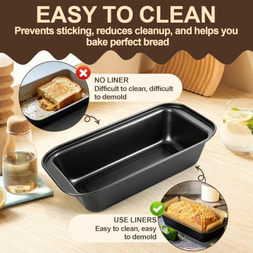 3 Pack Nonstick Loaf Pan Set with 100 Parchment Liners