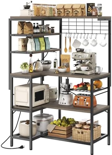 L-Shaped Bakers Rack with Power Outlets