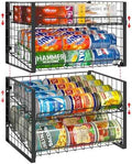 JKsmart 2-Tier Stackable Can Rack Organizer for Pantry, Adjustable Can Dispenser Holds Up to 60 Cans, Can Storage Holder for Various Ounces of Canned Food Soda Drinks, Black, 2 Pack