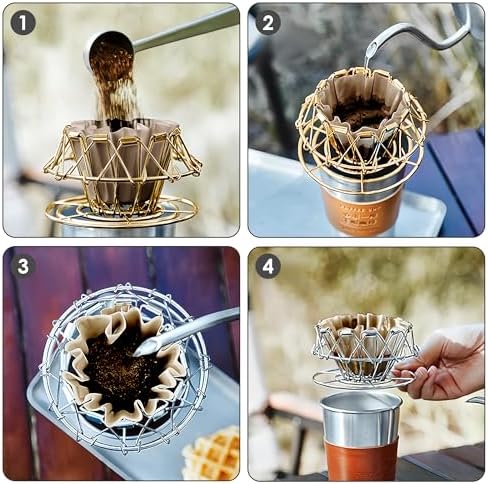 Stainless Steel Collapsible Coffee Dripper with Spoon and Coffee