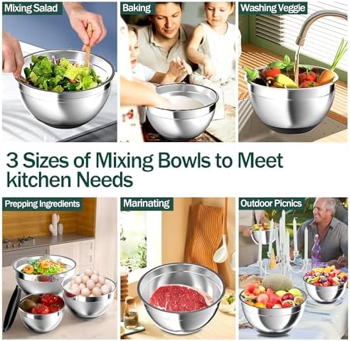 Mixing Bowls with Airtight Lids, Stainless Steel Mixing Bowl Set with