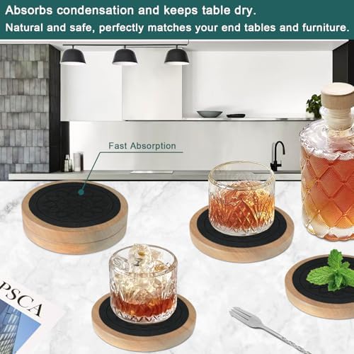 Wood Coasters for Drinks, Minacun Absorbent Coaster Sets of 5, Drinks