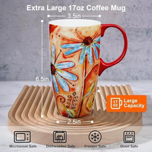 Topadorn Set of 2 Ceramic Travel Mugs with Lid, 17oz Ceramic Coffee