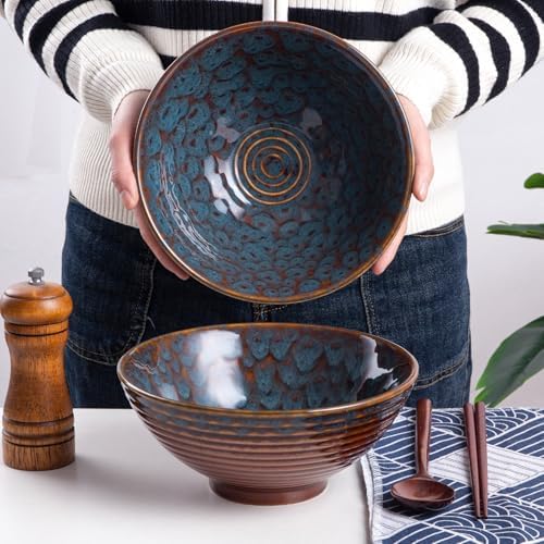 Ceramic Japanese Ramen Bowl Set, 2 Sets Asian Pho Udon Soup Noodle