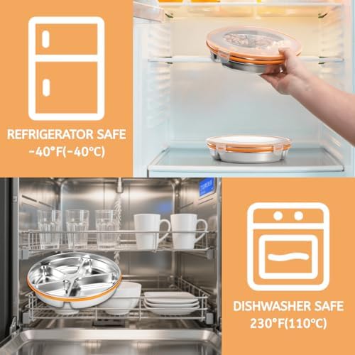 Youeon 2 Pack Stainless Steel Divided Serving Tray with Lid, 5